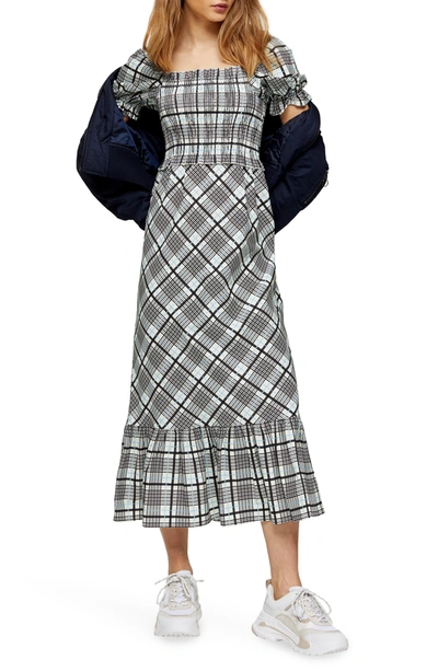 topshop gingham midi dress Topshop Shirred Midi Dress LILAC Gingham Check 12 US
