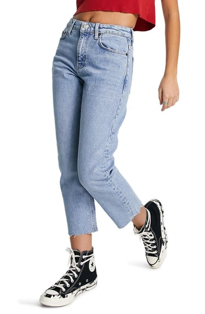 Topshop Boutique Split Hem Straight Leg Jeans In Mid Wash-blue In Bleach |  ModeSens