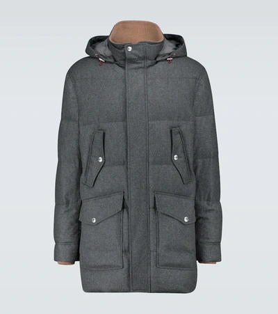 Brunello Cucinelli Quilted-down Hooded Coat In Grey