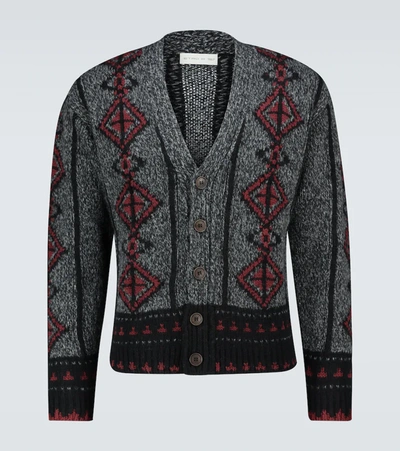 Etro Wool Intarsia Knitted Cardigan In Grey,black,red