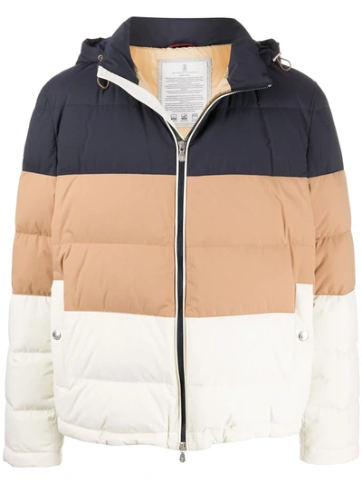 Brunello Cucinelli Colour-block Padded Jacket In Brown