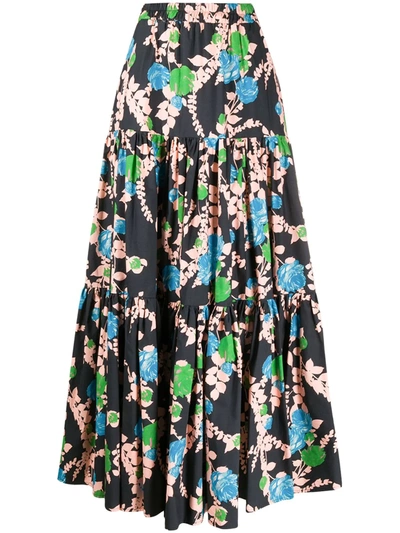 La Doublej Big Skirt Floral-print Cotton-poplin Maxi Skirt In Winter Rose
