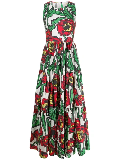 La Doublej Sleeveless Big Floral-print Cotton Maxi Dress In White