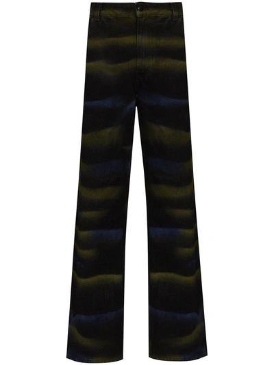 Eckhaus Latta Atmospheric Hand-dyed Wide-leg Jeans In Black