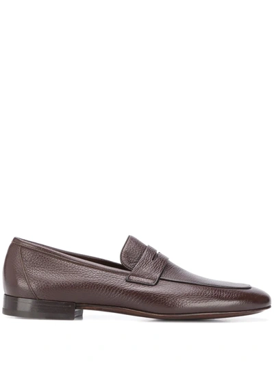Corneliani Almond Toe Leather Loafers In Brown