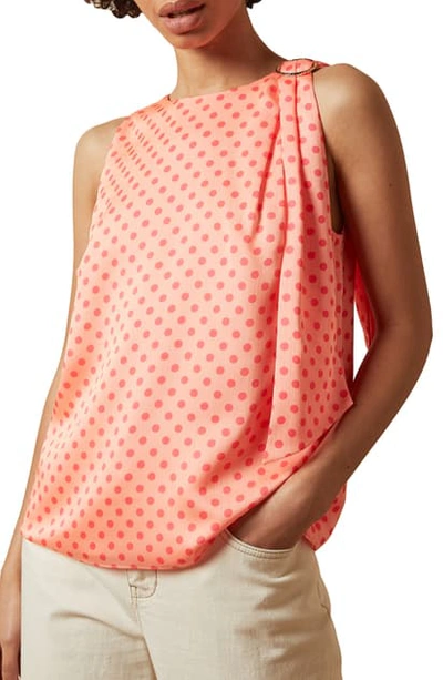 Ted Baker Teresa Contrast Dot Sleeveless Top In Coral