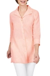 Foxcroft Sterling Button Front Non-iron Linen Shirt In Coral Twis