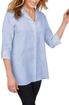 Foxcroft Sterling Button Front Non-iron Linen Shirt In Malibu Blue