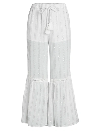 Surf Gypsy Sequin Stripe Bell-bottom Pants In Ivory