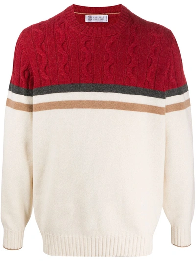 Brunello Cucinelli Colour-block Cashmere Jumper In Neutrals