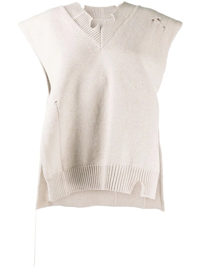 Maison Margiela Distressed V-neck Knitted Vest In Neutrals