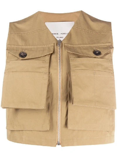 Frankie Morello Zipped Two-pocket Waistcoat In Neutrals