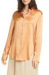 Vince Shaped Collar Satin Button-down Blouse In Nectar