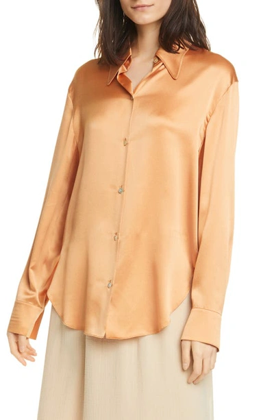 Vince Shaped Collar Satin Button-down Blouse In Nectar