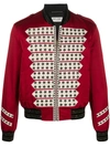 Saint Laurent Fleur De Lys-beaded Satin Bomber Jacket In Red