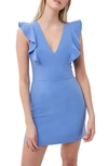 French Connection Whisper Ruffle Minidress In Chalk Blue