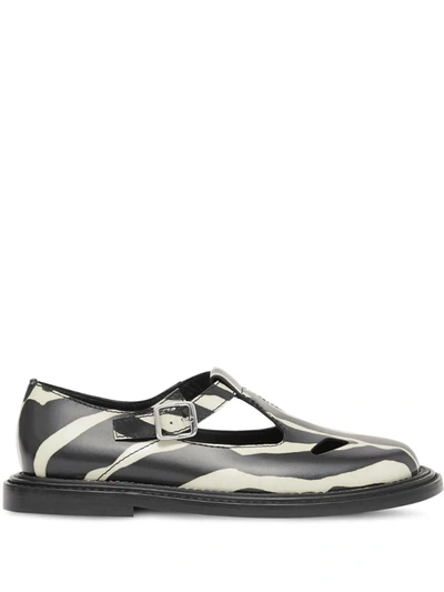 Burberry 10mm Hannie Zebra Print Leather Flats In Black