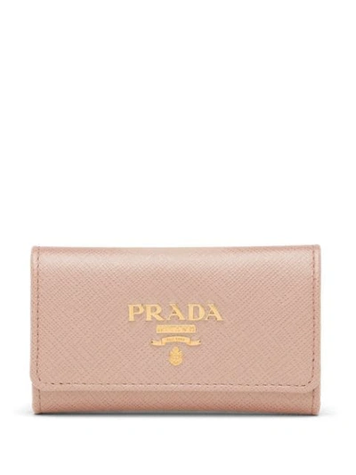 Prada Saffiano Leather Key Case In Pink