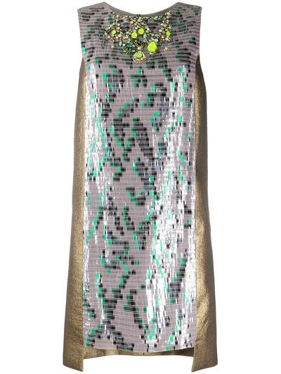 Matthew Williamson Panelled Sequin Cocktail Dress In Brown