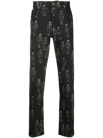 Moschino Character Pattern Jeans In Black