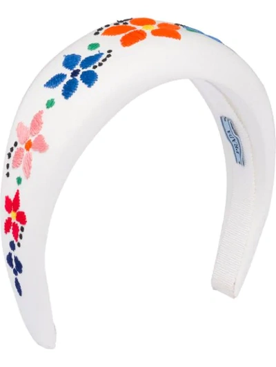 Prada Floral-embroidered Headband In White