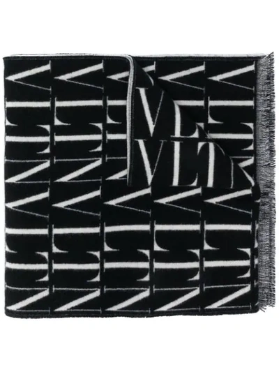 Valentino Black Wool Scarf With Allover Logo