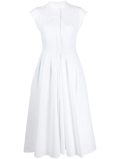 Alexander Mcqueen White Collarless Pleated Cotton Dress
