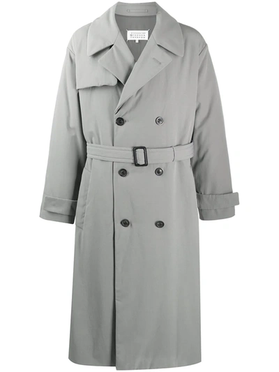 Maison Margiela Double Breast Cotton Trench Coat In Grey