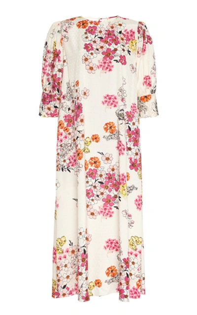 Bytimo Delicate Diamond Jacquard Floral Print Midi Dress