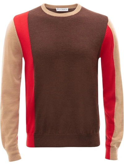 Jw Anderson Colour Block Crewneck In Brown