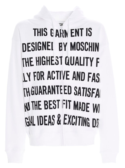 Moschino Slogan Print Zip-up Regular Hoodie In White