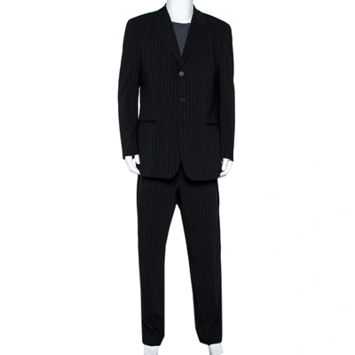 Pre-owned Emporio Armani Black Pin Striped Wool Blend Tailored Suit Xxl