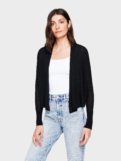 White + Warren The Linen Cropped Swing Cardigan Sweater In Black