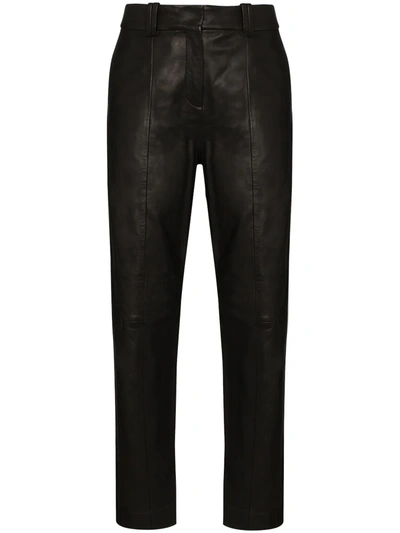 Balmain Black High Waist Leather Trousers