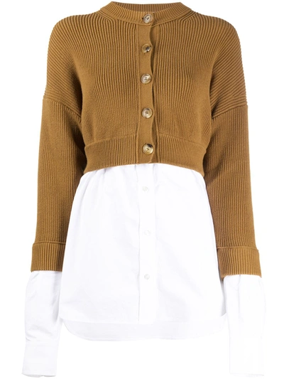 Alexander Wang T Brown Bi-layer Oxford Shirting Cardigan