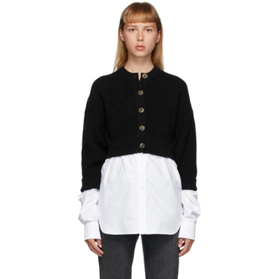 Alexander Wang T Black Bi-layer Oxford Shirting Cardigan In 965 Black/w