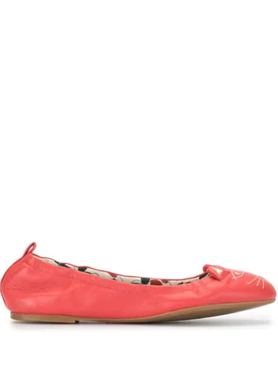 Charlotte Olympia Kitty Ballerina Flats In Red