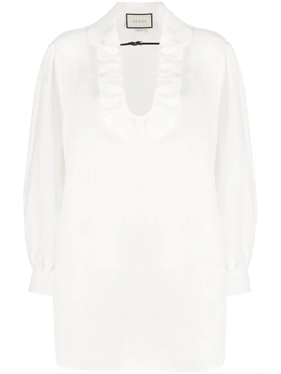 Gucci Ruffled Neck Blouse In White