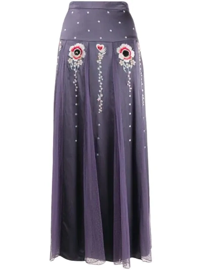 Temperley London Firebird Point D'esprit-paneled Embroidered Satin Maxi Skirt In Lavender
