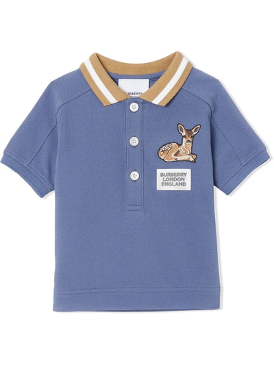 Burberry Babies' Kids Deer Patch Polo Shirt (6-24 Months) In Blue