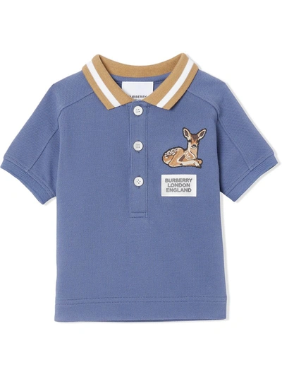 Burberry Babies' Deer Motif Polo Shirt In Blue