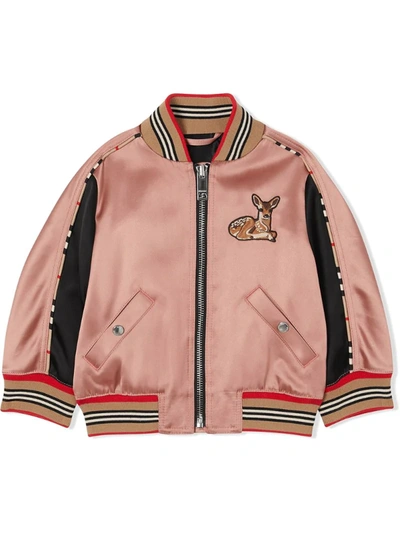 Burberry Babies' Kids Embroidered Deer Bomber Jacket (6-24 Months) In Pink
