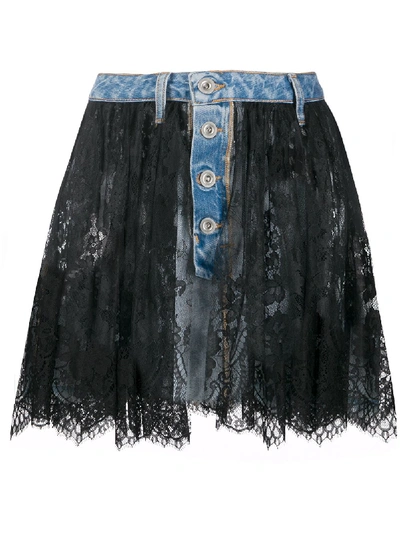 Ben Taverniti Unravel Project Unravel Project Lace-overlay Denim Skirt In Blue & Black