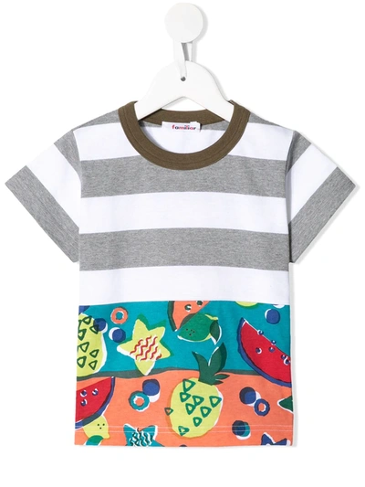 Familiar Kids' Contrast-panel Printed T-shirt In Gy