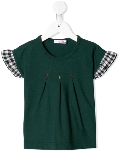 Familiar Kids' Contrast-sleeve Beaded T-shirt In Green