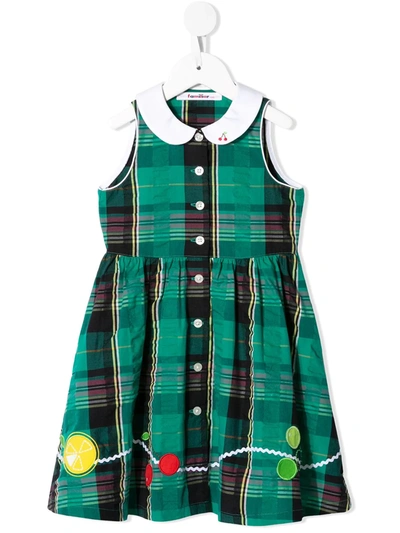 Familiar Kids' Embroidered-fruit Plaid Dress In Gn