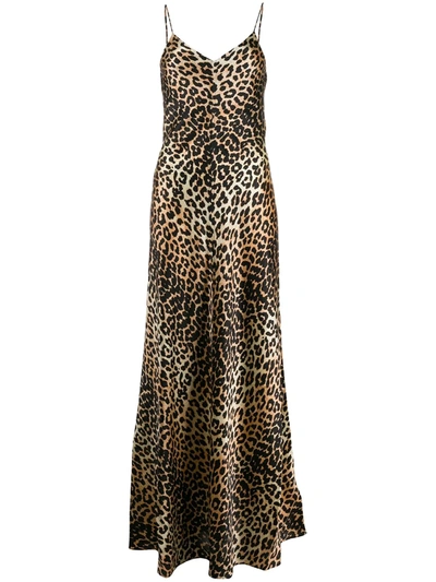 Ganni Leopard-print Silk-blend Satin Maxi Slip Dress In Brown/leopard