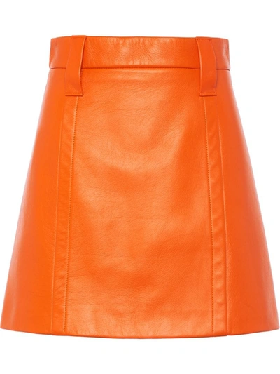 Prada Leather Fitted Mini Skirt In Orange