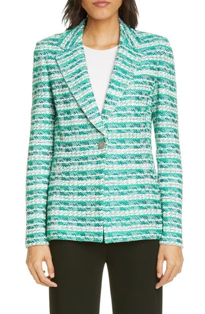 St John Tonal Textured Tweed Knit Jacket In Grass Green Multi