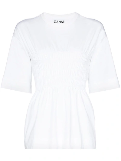 Ganni Shirred Cotton Tunic In White
